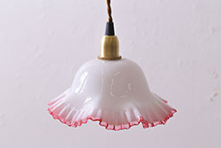 イギリスヴィンテージ照明　可愛らしいフリルシェードのペンダントライト(ランプシェード、天井照明、ビンテージ)(R-040901)