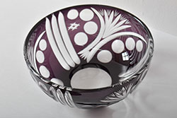 アンティーク雑貨　昭和初期　紫被せ切子ガラスボウル(深鉢、色被せ、和ガラス)(R-043402)