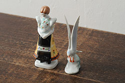 ハンガリー　HOLLOHAZA(ホロハーザ)　少女とカモメの陶器人形2個セット(オブジェ、置き物)(R-043541)
