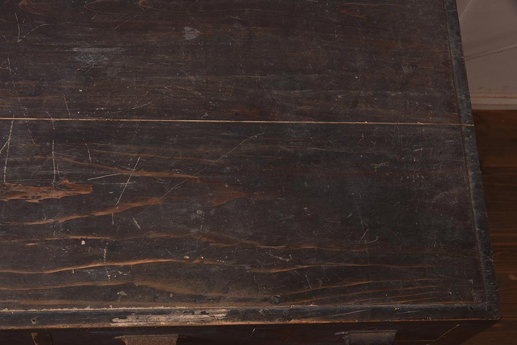 アンティーク家具　昭和初期　引き出し12杯　レア!珍しい側面扉付きの両袖デスク(ワークデスク、机、在宅ワーク、在宅用)(R-043643)