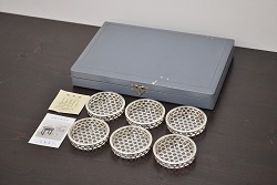 未使用　尚美堂　銀製　網代コースター6個セット　共箱付き(食器、カトラリー)総重量411.55g(R-043649)