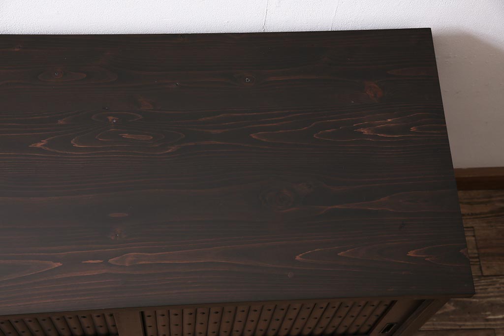 ラフジュ工房オリジナル　古建具リメイク　前板栗材　引き出し付き　和モダンなキャビネット(水屋、収納棚、戸棚)(R-043700)