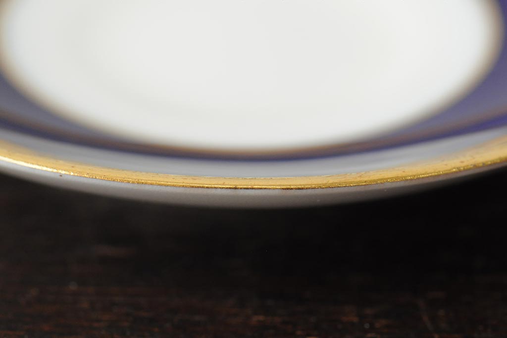ヴィンテージ　イギリス　MINTON(ミントン)　コバルトブルー　金彩　カップ&ソーサー(デミタスカップ、洋食器、陶磁器、ビンテージ)(R-043963)