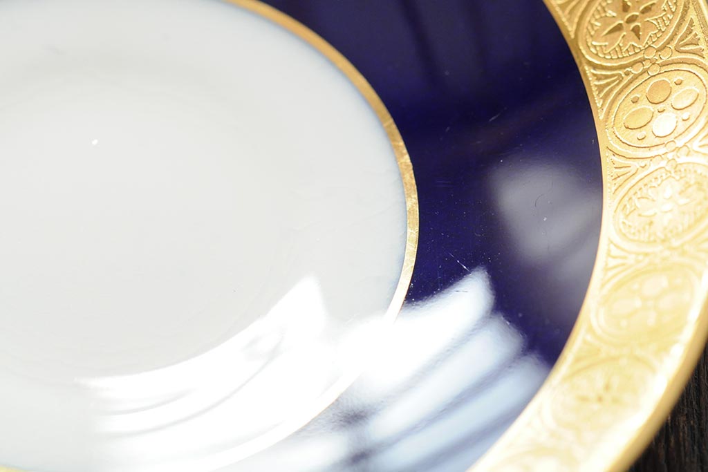 ヴィンテージ　イギリス　MINTON(ミントン)　コバルトブルー　金彩　カップ&ソーサー(デミタスカップ、洋食器、陶磁器、ビンテージ)(R-043963)