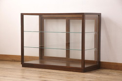 昭和レトロ　ナラ材　どこか懐かしい雰囲気を感じる模様ガラスの収納棚(本棚、ブックケース)(R-047302)