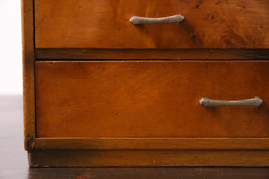レトロ雑貨　昭和中期　シンプルな木製の裁縫箱(ソーイングボックス、針箱、小引き出し、小物収納)(R-044753)