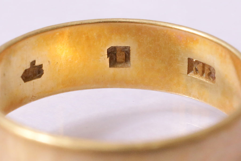 ヴィンテージアクセサリー　K18　ゴールド　梅の図が刻まれたリング(指輪、ビンテージ)(R-045385)