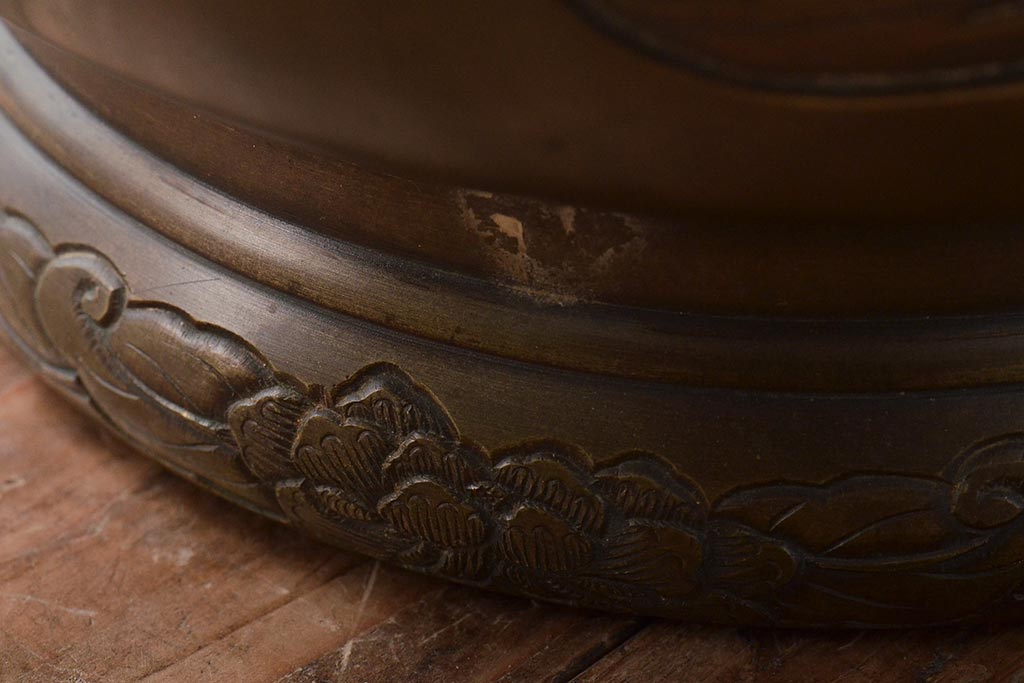真鍮　麒麟・鳳凰・龍・亀・象の図　彫金　火鉢(鉢カバー、傘立て)(R-046099)