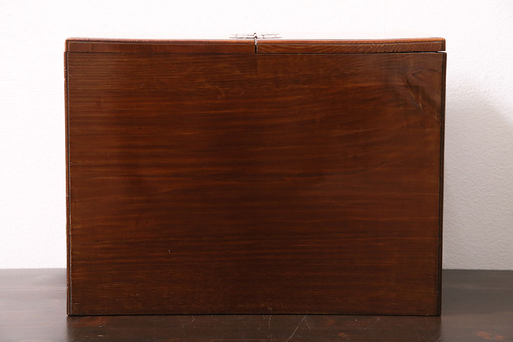 レトロ雑貨　明治大正期　高級!ケヤキ玉杢が美しい裁縫箱(ソーイングボックス、針箱、小引き出し、小物収納)(R-046279)