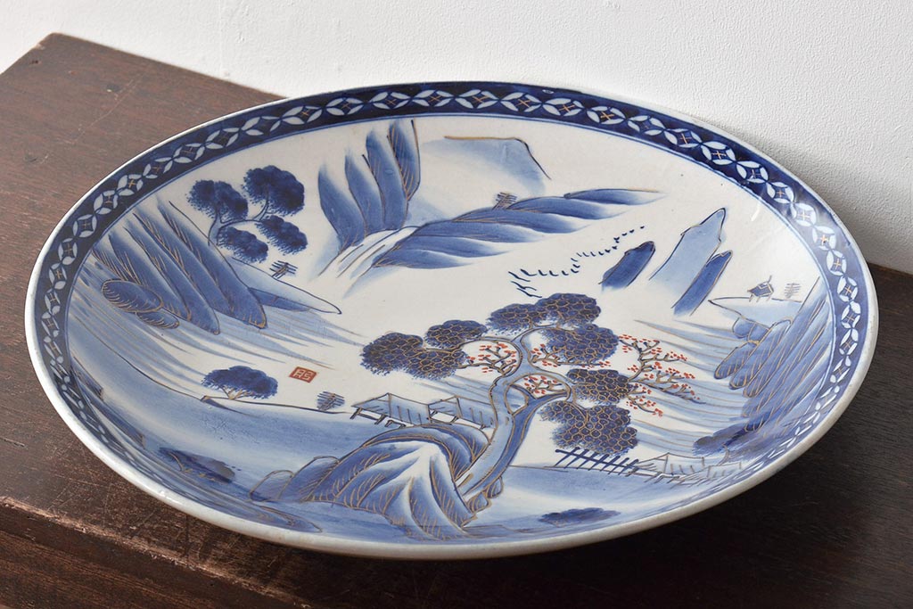 アンティーク明治時代　雰囲気のある明治時代の瀬戸焼の直径35cmの大皿