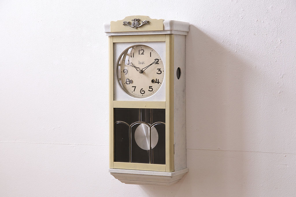 明治時計 アンティーク壁掛け時計 ゼンマイ式 昭和レトロ - 掛時計/柱時計