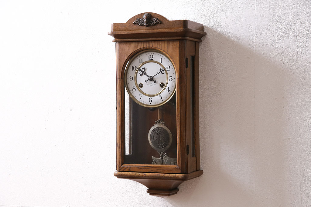 アンティーク時計　大正昭和初期　セイコー(精工舎、SEIKOSHA)　ホーロー文字盤掛時計(掛け時計、古時計、柱時計)(R-047278)