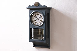 アンティーク時計　戦前　精工舎(セイコー、SEIKOSHA)　当店でネイビーのペイントを施した、筋ガラスがお洒落な掛時計(掛け時計、古時計)(R-047279)