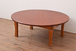 和製アンティーク　栓材　昭和初期　くっきりとした木目が魅力的なちゃぶ台(座卓、ローテーブル、折りたたみテーブル)(R-047503)