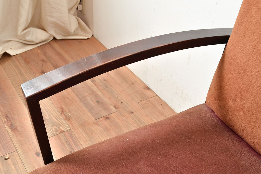 和製アンティーク　カバ材製フレーム　大正ロマンな雰囲気香る二人掛けソファ(2人掛けソファ、アームソファ)(R-047716)