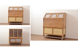レトロ家具　ナラ材　昭和レトロな重ねキャビネット(収納棚、食器棚)(R-036289)