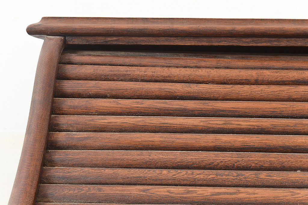 イギリスアンティーク　オーク材の深みのある木色が素敵なロールトップデスク(机、在宅ワーク、在宅用両袖机、在宅ワーク、在宅用ワークデスク)(R-047963)