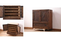 和製アンティーク　古い木味が魅力的のシンプルな飾り棚(オープンラック、ブックシェルフ、本棚、ディスプレイラック)(R-071947)
