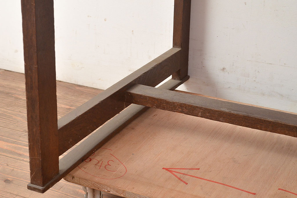 和製アンティーク　昭和中期　ナラ材　天板突板　レトロな片袖机(ワークデスク、平机、在宅ワーク、在宅用学習机)(R-048322)