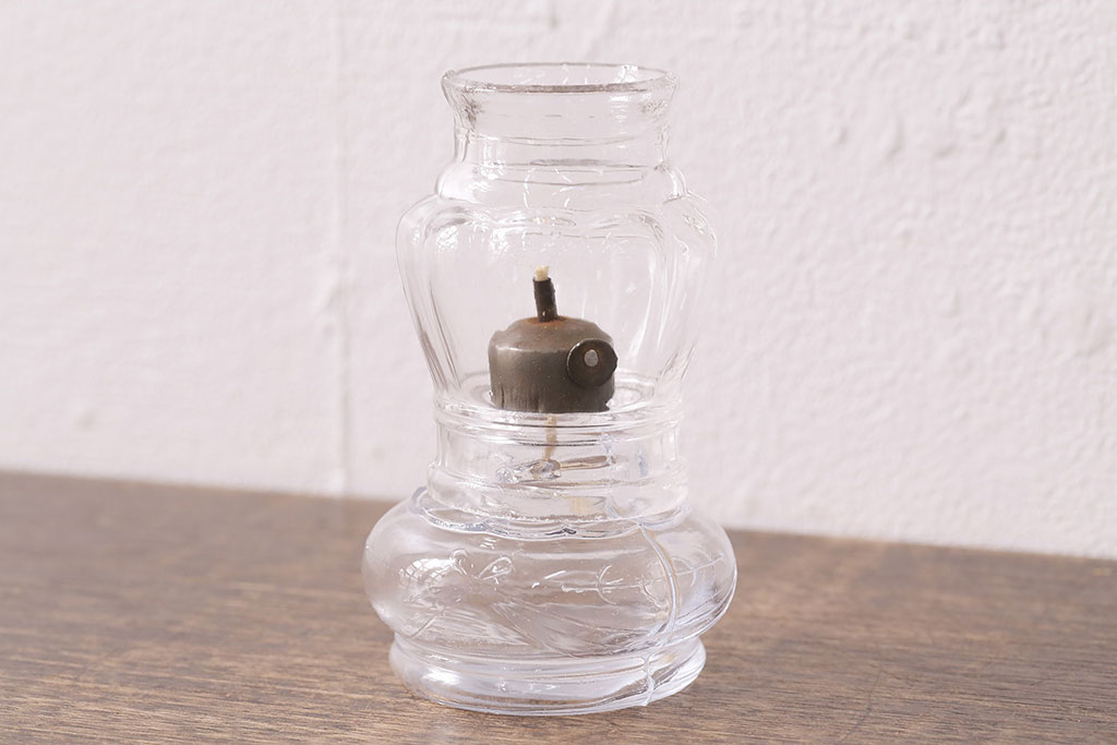 昭和初期 古いガラスの豆ランプ(オイルランプ、火屋、油壷)(R-048422