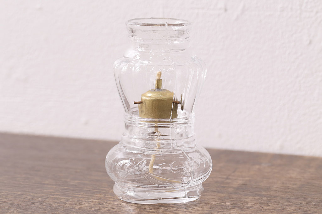 昭和初期 古いガラスの豆ランプ(オイルランプ、火屋、油壷)(R-048423 
