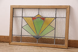 大正ロマン　古い洋館の枠付きモールガラス窓1セット(扉)