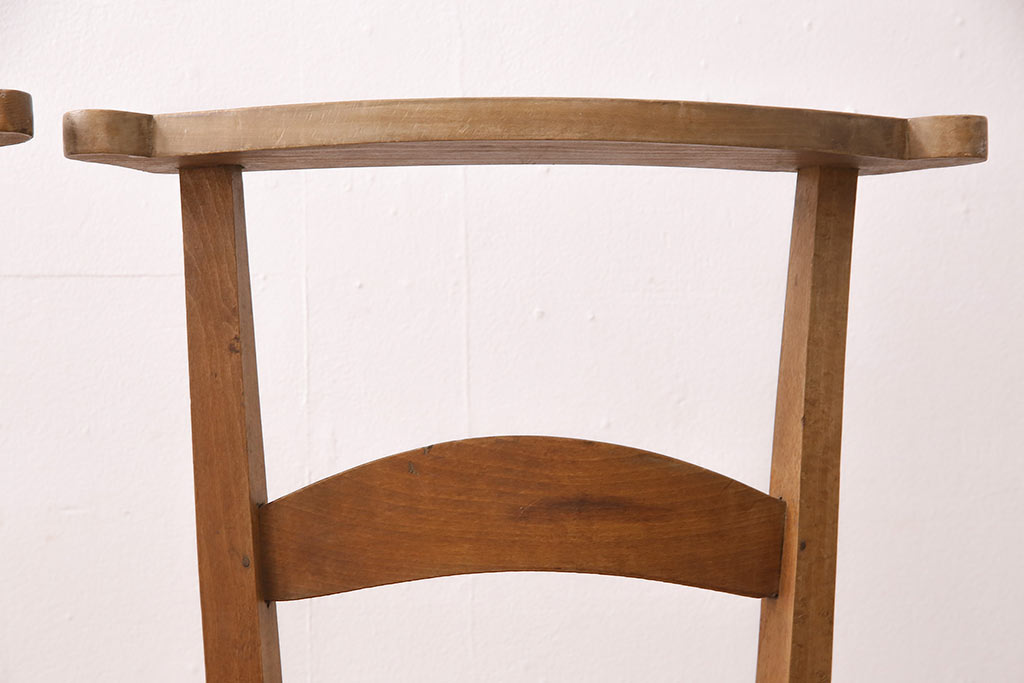 イギリスアンティーク　ビーチ材　編み座面のフレンチチャーチチェア2脚セット(椅子、ダイニングチェア)(R-048744)