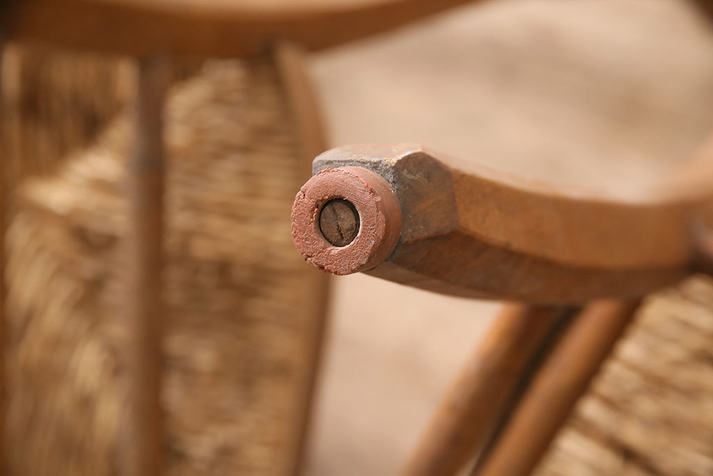 イギリスアンティーク　ビーチ材　編み座面のフレンチチャーチチェア2脚セット(椅子、ダイニングチェア)(R-048745)