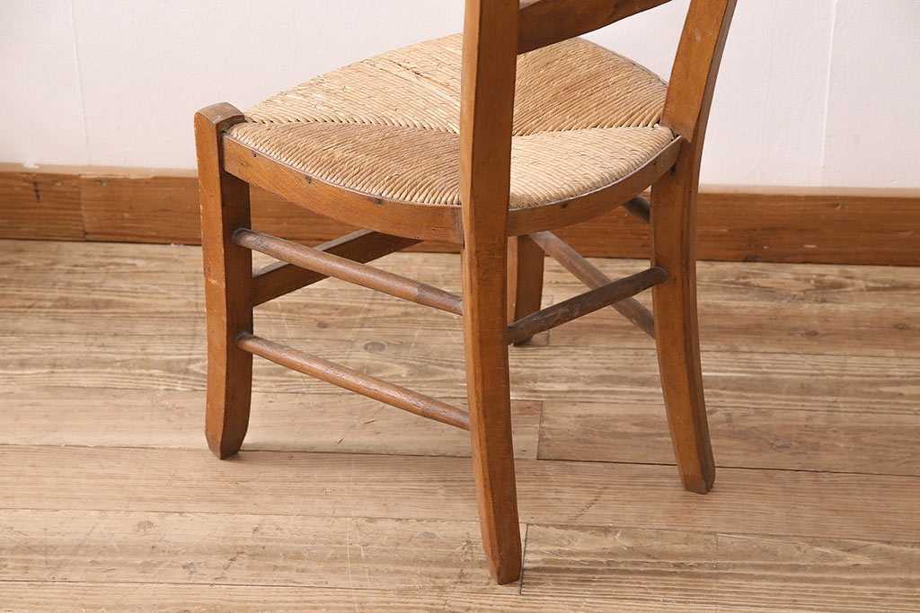 イギリスアンティーク　ビーチ材　編み座面のフレンチチャーチチェア2脚セット(椅子、ダイニングチェア)(R-048749)