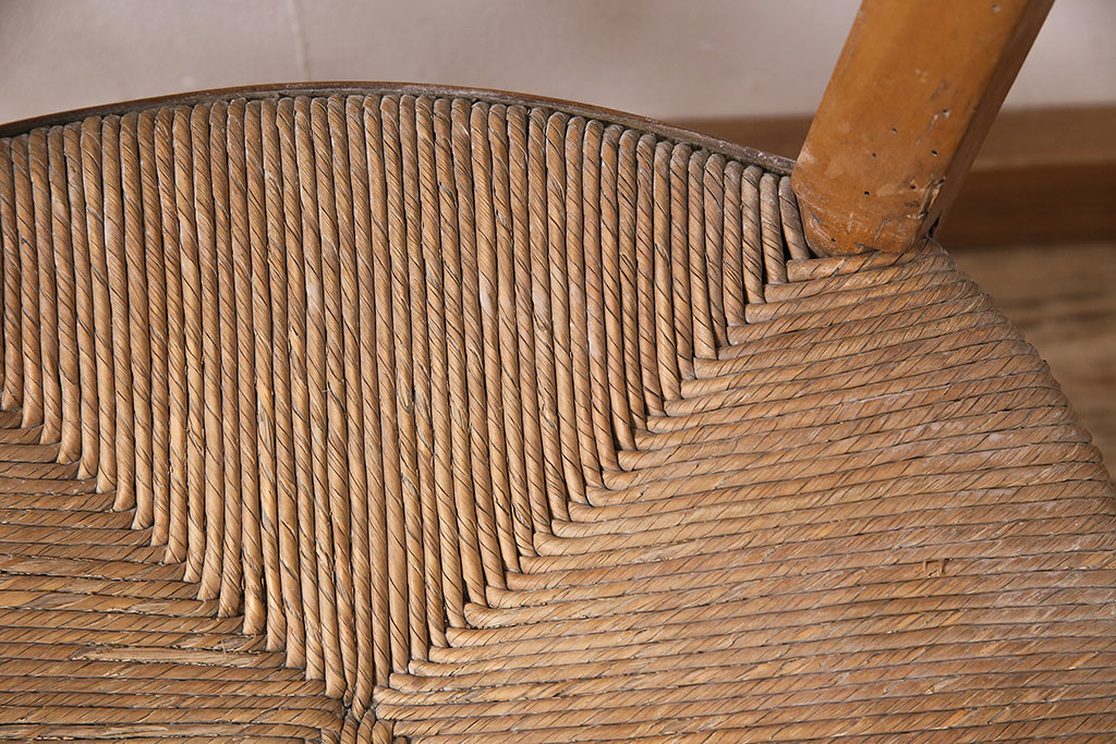 イギリスアンティーク　ビーチ材　編み座面のフレンチチャーチチェア2脚セット(椅子、ダイニングチェア)(R-048757)