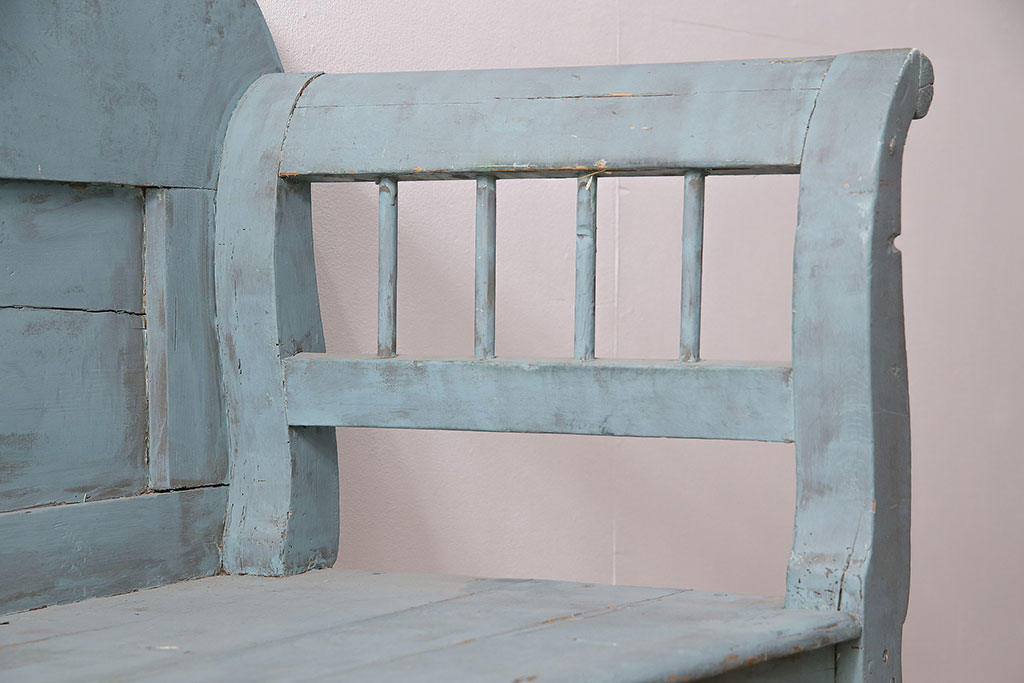 海外アンティーク　シャビーなペイントがお洒落なベンチ(長椅子、板座チェア)(R-048810)