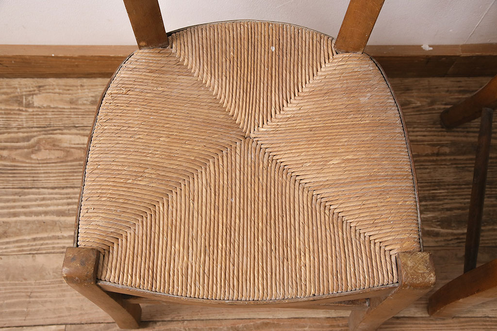 イギリスアンティーク　ビーチ材　編み座面のフレンチチャーチチェア2脚セット(椅子、ダイニングチェア)(R-048852)