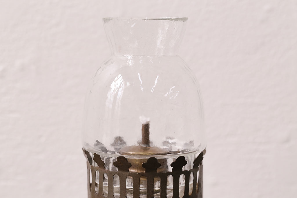 アンティーク雑貨　昭和初期　レトロなデザインが魅力の豆ランプ(オイルランプ、火屋、油壷)(R-049051)