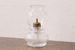 アンティーク照明　昭和初期　平芯・8分芯　アンバーガラスのレトロなオイルランプ(テーブルランプ、和ガラス)(R-042879)