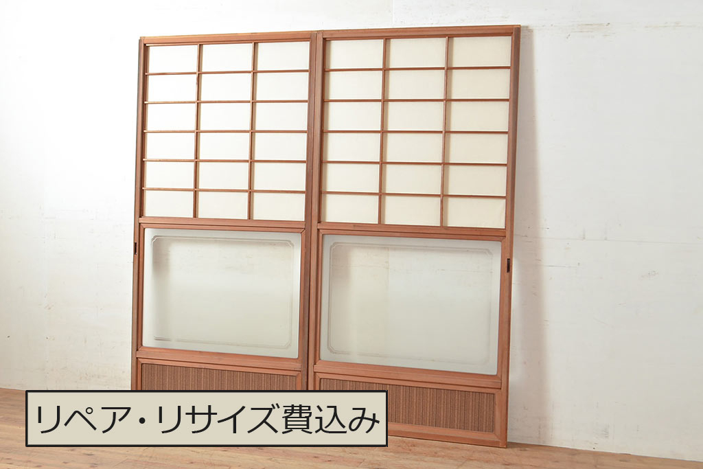 昭和のガラス建具2枚 三重県引き取り主な素材木 - 棚/ラック