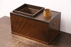 和製アンティーク　使い込まれた風合いが味わい深いタモ材製の裁縫箱(ソーイングボックス、小引き出し、小物収納)(R-047621)