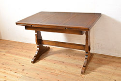 イタリアビンテージ　Lloyd's Antiques(ロイズ・アンティークス)取り扱い　ローズウッド材　すっきりとしたデザインが美しいモダンなガラストップダイニングテーブル(食卓、4人掛け、6人掛け、ヴィンテージ)(R-071876)