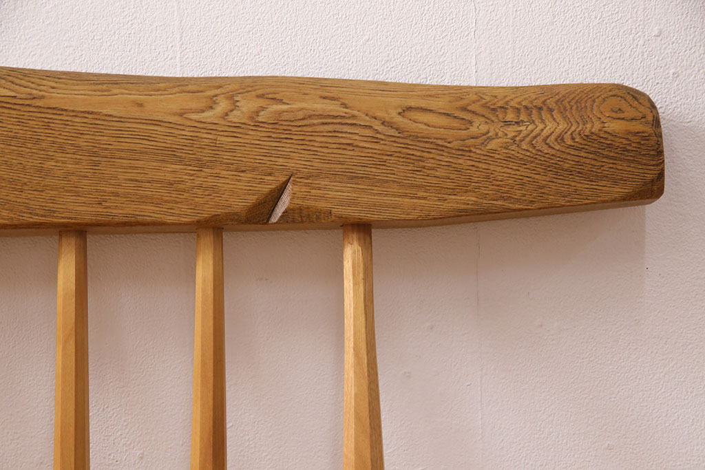 中古　手造り家具　頑固おやじ製　総栗無垢材　芸術品のような存在感のあるコノイドベンチ風木製ベンチ(長椅子、板座チェア)(R-050617)