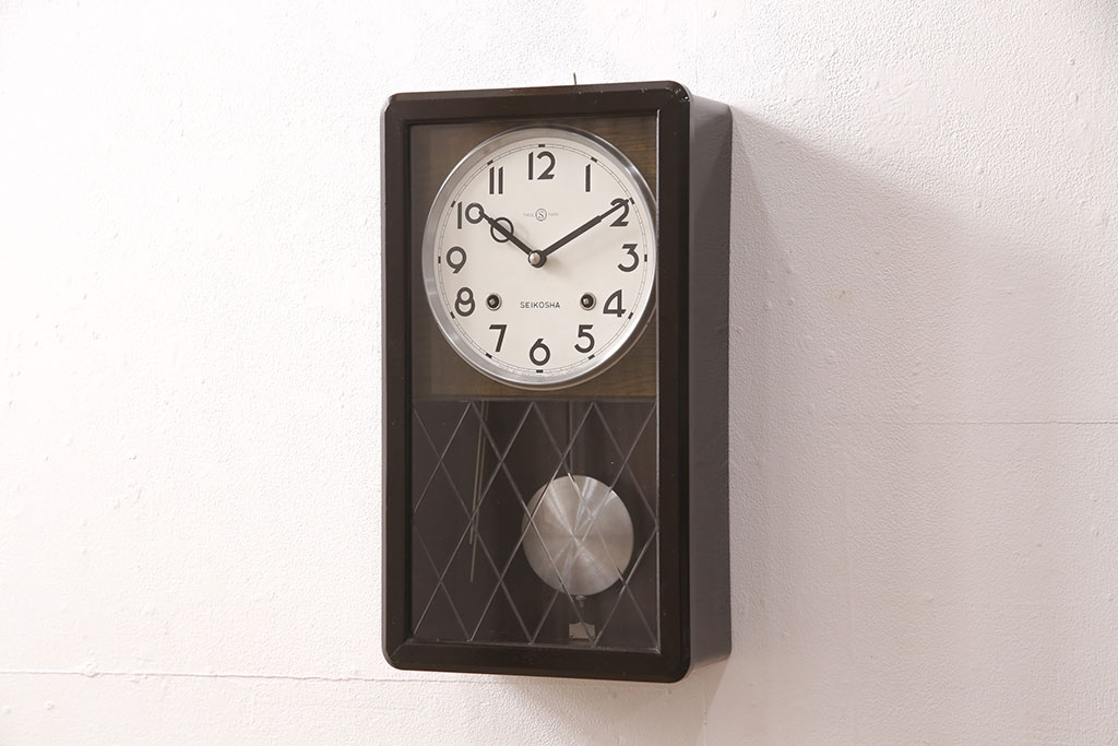 アンティーク掛け時計　レトロ振り子時計　レアオブジェ時計　精工舎ガラス絵