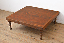 中古　民芸家具　チーク材　素朴なデザインが味わい深いセンターテーブル(ローテーブル、リビングテーブル)(R-065946)