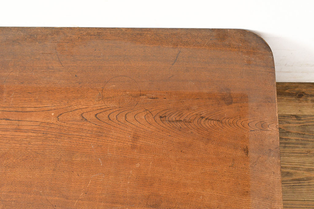 和製アンティーク　栓材　天板一枚板　素朴な木の風合いが味わい深い角ちゃぶ台(ローテーブル、座卓、折りたたみテーブル)(R-051431)