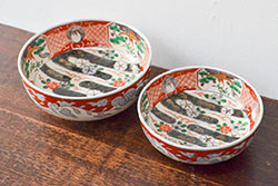 古民具・骨董　幕末明治期　櫛高台　葉文変形皿(中皿、和食器、鍋島焼)2枚セット