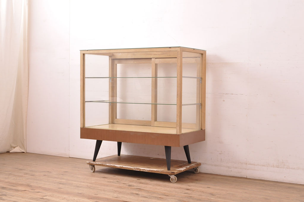 木製ガラス棚 キャビネット ガラスケース レトロ