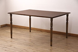 イタリアビンテージ　Lloyd's Antiques(ロイズ・アンティークス)取り扱い　ローズウッド材　すっきりとしたデザインが美しいモダンなガラストップダイニングテーブル(食卓、4人掛け、6人掛け、ヴィンテージ)(R-071876)