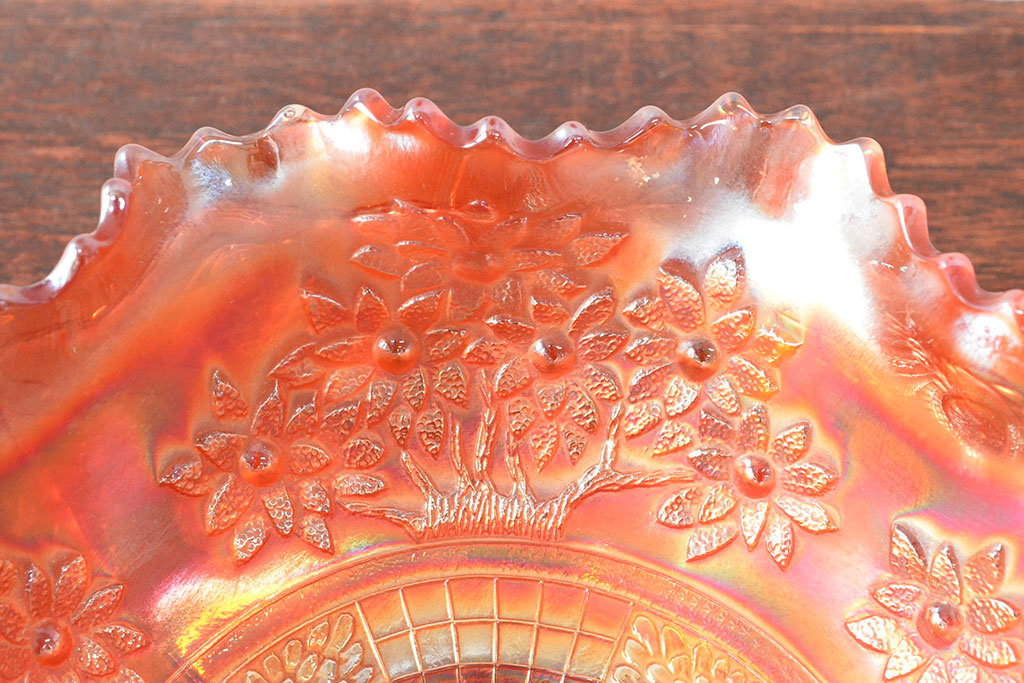 昭和初期　ラスター彩　花模様　プレスガラス　深鉢(深皿、ボウル)(R-052478)