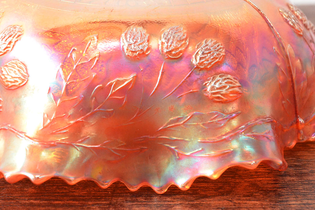 昭和初期　ラスター彩　花模様　プレスガラス　深鉢(深皿、ボウル)(R-052478)