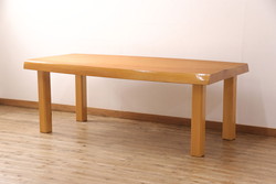 中古　美品　手造り国産家具　総ヒノキ材　木の美しさが感じられるシンプルなダイニングテーブル(作業台、食卓)(R-052612)