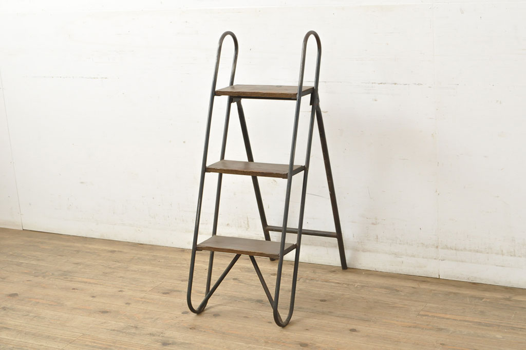 英国アンティーク木製ステップラダー/脚立はしご踏み台/花台/飾り棚(79