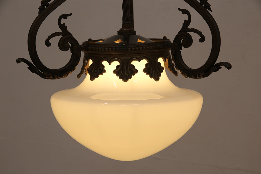 イギリスビンテージ　ブラケットの美しいシルエットが目を引く真鍮照明(天井照明、ペンダントライト、ヴィンテージ)(R-053414)