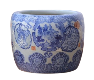 古物　火鉢　瀬戸火鉢　メダカ鉢　山水画　染付 古物 火鉢 瀬戸火鉢 メダカ鉢 山水画 染付